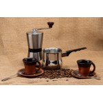 Kafijas turka, 500 ml, katliņš turku kafijai, kafijas kanniņa, cezva, ibrik no nerūsējošā tērauda indukcijas plīts virsmām ar diviem snīpiem 